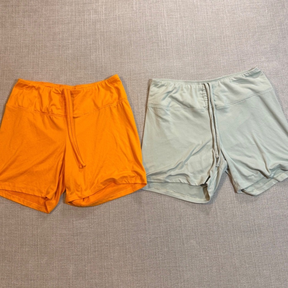 Hot Kiss Biker Shorts Bundle XL Orange Sage Green Ruched Booty Scrunch Yoga Gym